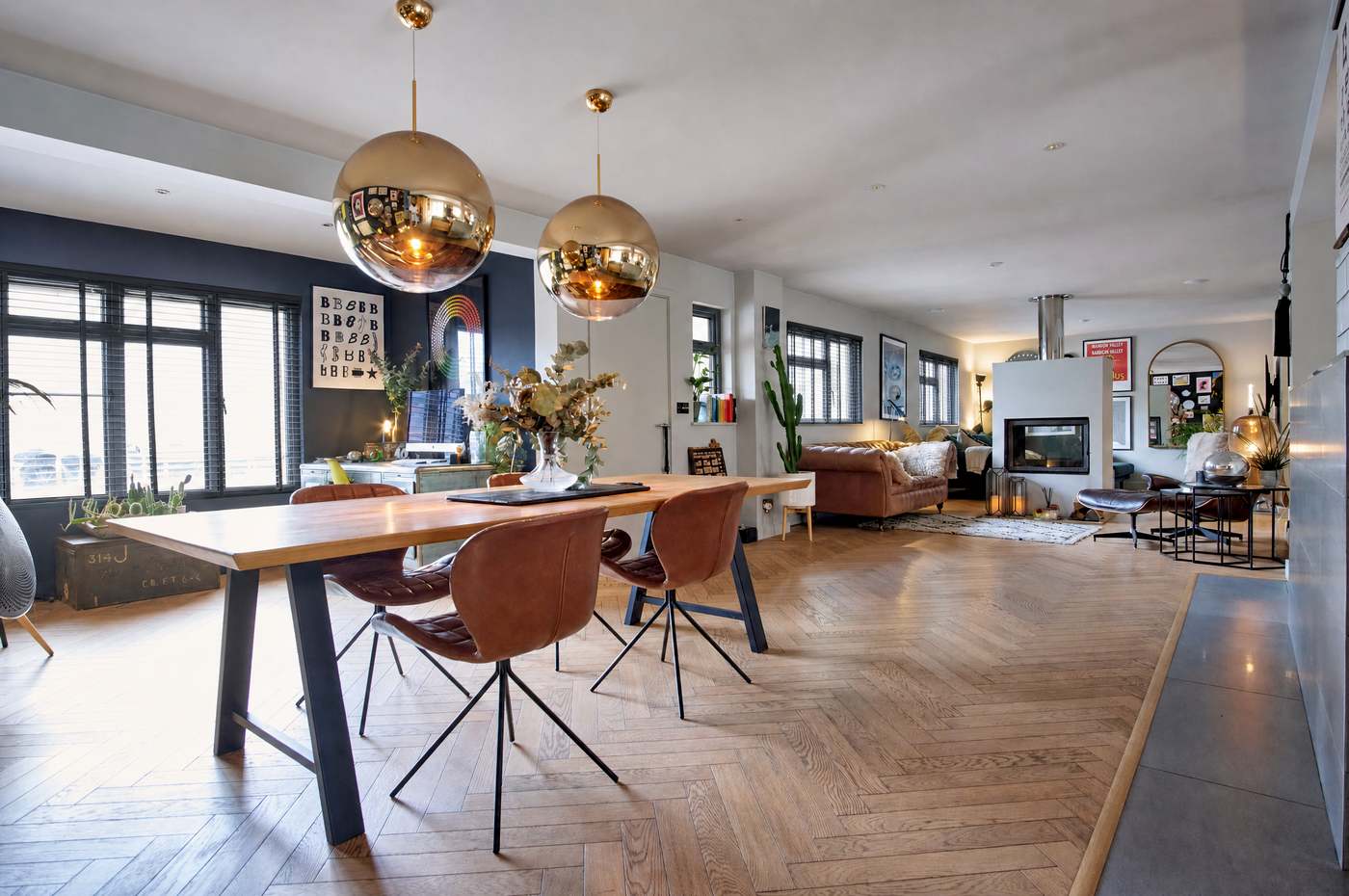The full sweep of the open-plan living space